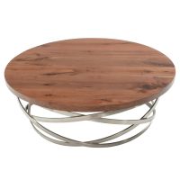 Modern Orbit Coffee Table - Black Walnut Tabletop - Flat Edge - Natural Clear Tabletop Finish - Silver Steel Table Base