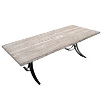 CUSTOM FINISH - Modern Wrought Iron & Live Edge Wood Dining Table - Live Edge Blasted Oak Tabletop - CUSTOM Urban Graphite Tabletop Finish