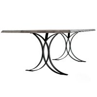 CUSTOM FINISH - Modern Wrought Iron & Live Edge Wood Dining Table - Live Edge Blasted Oak Tabletop - CUSTOM Urban Graphite Tabletop Finish