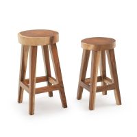 Modern Golden Walnut Round Bar Stools