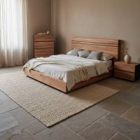 Minimalist Platform Bed: Some lifestyle images are created with AI for visualization purposes. Crafted from natural solid wood, each piece is unique and will vary.