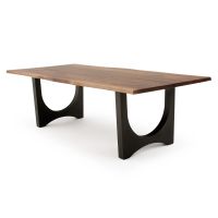 Modern Double Arch Natural Wood Dining Table - Live Edge Black Walnut Table Top - Natural Clear Finish