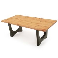 Modern Double Arch Natural Wood Dining Table - Flat Edge Smooth Alder Table Top - Natural Clear Finish