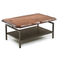 Modern Industrial Natural Wood Coffee Table With Live Edge Black Walnut Top in Natural Clear Finish
