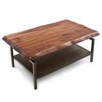 Modern Industrial Natural Wood Coffee Table With Live Edge Black Walnut Top in Natural Clear Finish