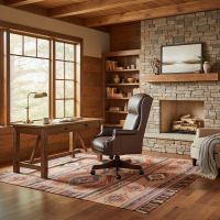 Sophisticated Lodge Office Furniture: Some lifestyle images are created with AI for visualization purposes. Crafted from natural solid wood, each piece is unique and will vary.