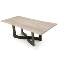 Modern Wavy X Natural Wood Dining Table - Live Edge Black Walnut Table Top - Bleached Finish - Black Steel Table Base