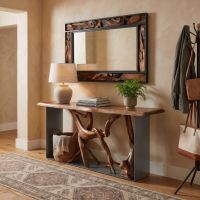 Driftwood Mirror: Some lifestyle images are created with AI for visualization purposes. Crafted from natural solid wood, each piece is unique and will vary.
