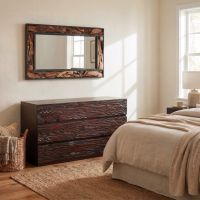 Driftwood Mirror: Some lifestyle images are created with AI for visualization purposes. Crafted from natural solid wood, each piece is unique and will vary.