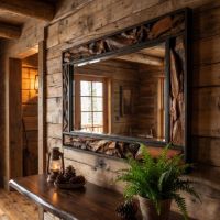 Driftwood Mirror: Some lifestyle images are created with AI for visualization purposes. Crafted from natural solid wood, each piece is unique and will vary.