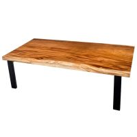 Natural Wood Farmhouse Dining Table - Golden Walnut Tabletop - Natural Clear Tabletop Finish