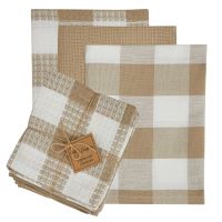 Natural Checkered 4 Piece Kitchen Towel Set