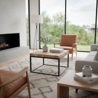 Modern Farmhouse Furniture: Some lifestyle images are created with AI for visualization purposes. Crafted from natural solid wood, each piece is unique and will vary.