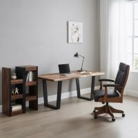 Contemporary Desk: Some lifestyle images are created with AI for visualization purposes. Crafted from natural solid wood, each piece is unique and will vary.