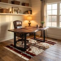 Rustic Desk: Some lifestyle images are created with AI for visualization purposes. Crafted from natural solid wood, each piece is unique and will vary.