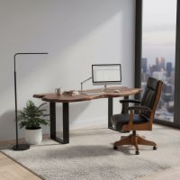 Modern Desk: Some lifestyle images are created with AI for visualization purposes. Crafted from natural solid wood, each piece is unique and will vary.