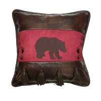 Bear Faux Leather Pillow with Tassels