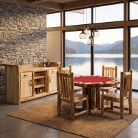 Rustic Game Table: Some lifestyle images are created with AI for visualization purposes. Crafted from natural solid wood, each piece is unique and will vary.