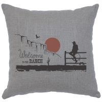 Ranch Welcome Image Decor Pillow - Gray Linen
