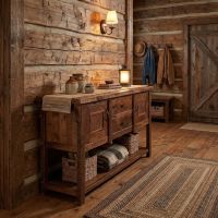 Rustic Sideboard: Some lifestyle images are created with AI for visualization purposes. Crafted from natural solid wood, each piece is unique and will vary.