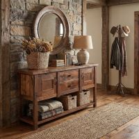 Rustic Barnwood Sideboard: Some lifestyle images are created with AI for visualization purposes. Crafted from natural solid wood, each piece is unique and will vary.