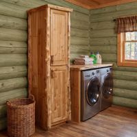 Cedar Linen Cabinet: Some lifestyle images are created with AI for visualization purposes. Crafted from natural solid wood, each piece is unique and will vary.