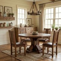Reclaimed Barnwood Dining Table: Some lifestyle images are created with AI for visualization purposes. Crafted from natural solid wood, each piece is unique and will vary.