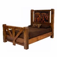 Reclaimed Barn Wood Metal Horse Art Bed