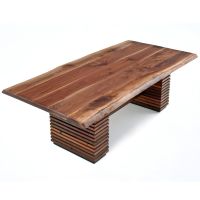 Reclaimed Wood Organic Dining Table - Live Edge Black Walnut Tabletop - Natural Clear Tabletop Finish