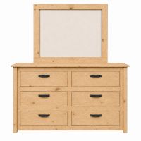 Rustic Farmhouse 6 Drawer Dresser, Shown with Option Dresser Mirror in Clear Finish