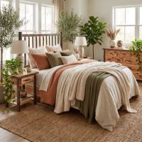 Hickory Log Headboard: Some lifestyle images are created with AI for visualization purposes. Crafted from natural solid wood, each piece is unique and will vary.