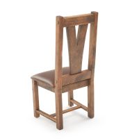 River Rustic Barnwood Fork in the Road Dining Chair - Burnt Umber Cypress Leather Seat