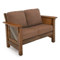 River Rustic Bourbon Smoke Barnwood Loveseat - Brown Genuine Leather Cushions