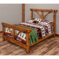 River Rustic Braced Timber Beam Barnwood Bed - Antique Barnwood Finish