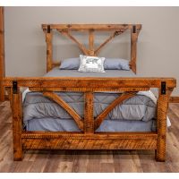 River Rustic Braced Timber Beam Barnwood Bed - Antique Barnwood Finish