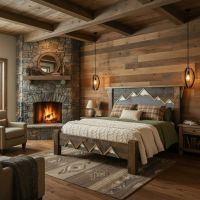 Rustic Barnwood Bed: Some lifestyle images are created with AI for visualization purposes. Crafted from natural solid wood, each piece is unique and will vary.