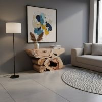 Modern Console Table: Some lifestyle images are created with AI for visualization purposes. Crafted from natural solid wood, each piece is unique and will vary.