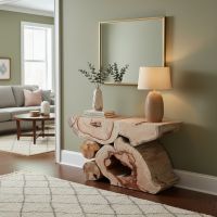 Statement Console Table: Some lifestyle images are created with AI for visualization purposes. Crafted from natural solid wood, each piece is unique and will vary.