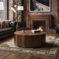 Farmhouse Style Coffee Table: Some lifestyle images are created with AI for visualization purposes. Crafted from natural solid wood, each piece is unique and will vary.