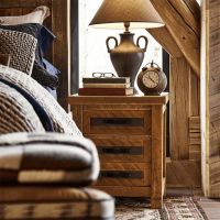 Rustic Ranchero 3 Drawer Nightstand - Antique Barnwood Finish - Chocolate Leather Trim