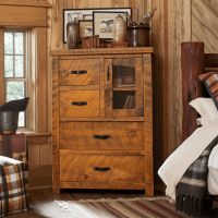 Rustic Ranchero 4 Drawer, 1 Door Chest - Shown Glass Door Panel