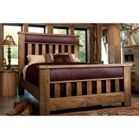 Rustic Ranchero Spindle Leather Panel Bed - Rust Leather