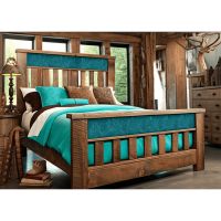 Rustic Ranchero Spindle Leather Panel Bed - Turquoise Leather