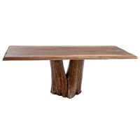 Rustic Live Edge Natural Tree Stump Dining Table - Black Walnut Tabletop - Natural Clear Tabletop Finish - Rustic Barnwood Base Finish