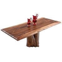 Rustic Live Edge Natural Tree Stump Dining Table - Black Walnut Tabletop - Natural Clear Tabletop Finish - Rustic Barnwood Base Finish