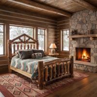 Rustic Aspen Log Bed: Some lifestyle images are created with AI for visualization purposes. Crafted from natural solid wood, each piece is unique and will vary.