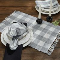 Rustic Dove Gray Checkered Fringe Placemats