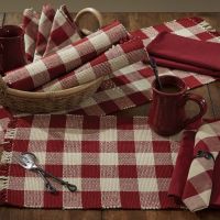 Rustic Garnet Checkered Fringe Placemats