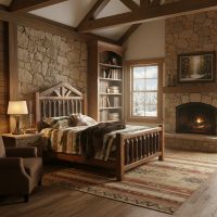 Hickory Wood Cabin Bed: Some lifestyle images are created with AI for visualization purposes. Crafted from natural solid wood, each piece is unique and will vary.