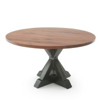 Rustic Natural Hardwood Pedestal Dining Table - Flat Edge Black Walnut Table Top - Natural Clear Finish